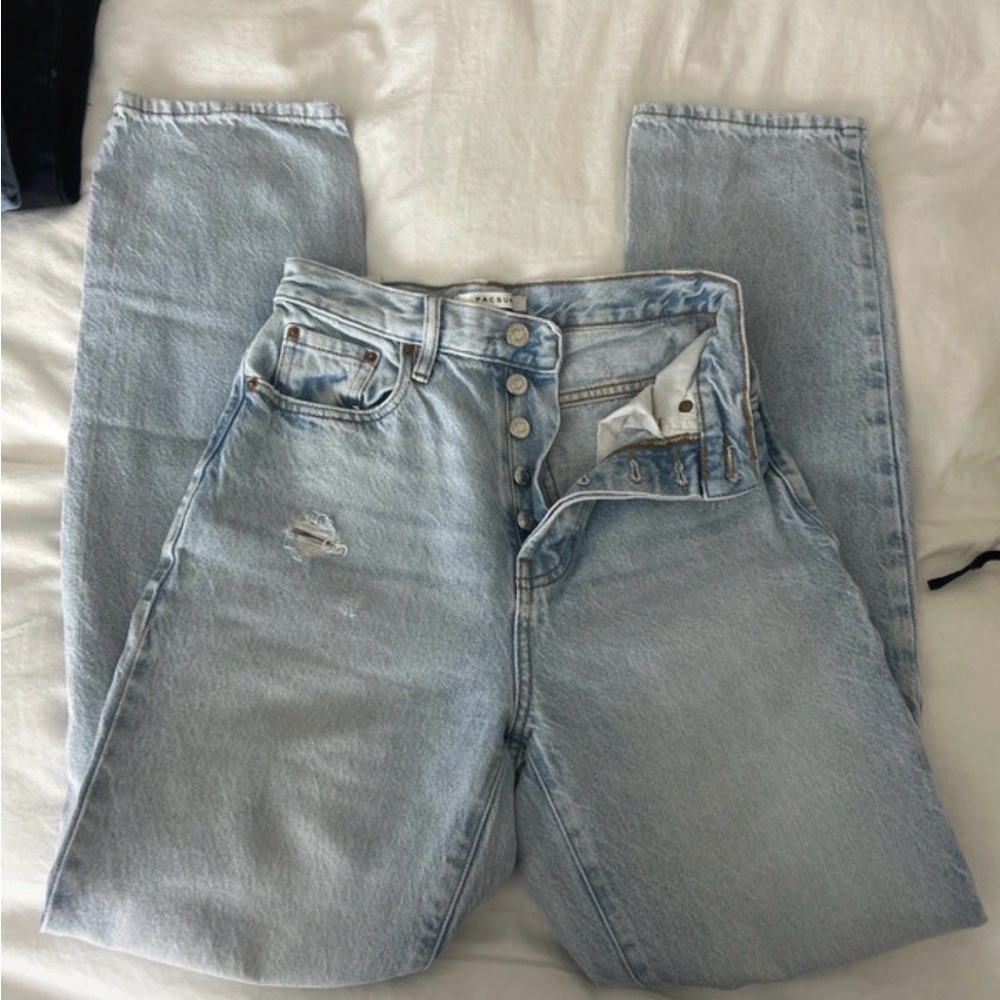 Light Wash Women’s Straight Jeans with Button Fly